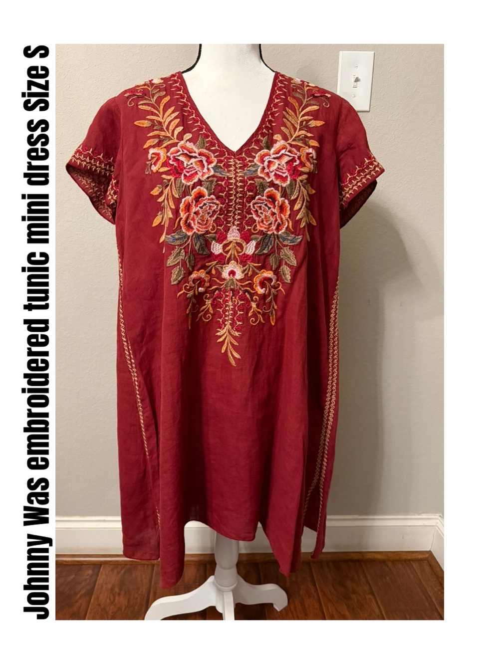 Johnny Was embroidered tunic mini dress Size S